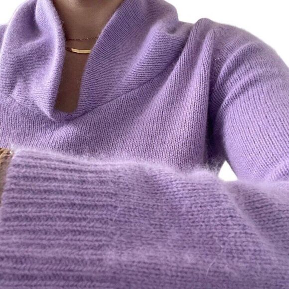 Vintage Rafella Womens Lavender Angora Fluffy Blend Cowl Neck Sweater Sz M - Picture 3 of 9